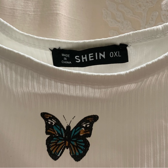 White Ribbed Crop Tank Top with Butterfly Design NWOT - Picture 5 of 6